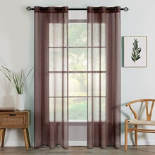 2-Pack Chocolate Brown Semi-Sheer Grommet Curtains 37x84", Linen-Textured Voile Drapes for Bedroom & Living Room