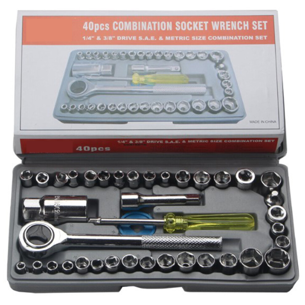 40Pcs Drive Socket Wrench Set Sae Metric | Multifunction Portable Auto & Home 9351389601632