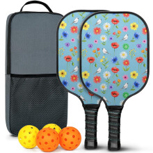 Pickleball Paddles Set with Floral Fiberglass Rackets, 2 Balls & Bag – Compatible with Indoor/Outdoor Play