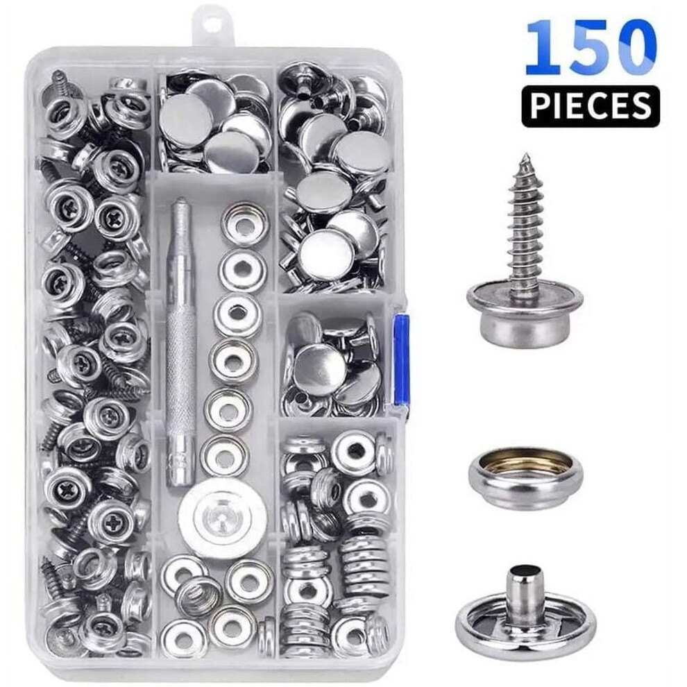 Marine Grade Stainless Steel Snap Set, Corrosion-Resistant Button Fasteners For Saltwater, Heavy-Duty 150-Piece Kit 9357860938617