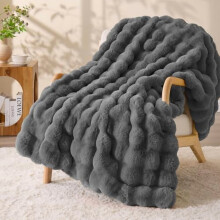 Faux Fur Throw Blanket, Soft Cozy Dark Grey 50x60" Plush Blanket – 870GSM Warm Fuzzy Faux Rabbit Fur, Compatible with Couch/Sofa/Bedroom