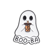Lindo broche de fantasma de comida, esmalte blanco, insignia de hamburguesa de terror de Halloween, metal GX R4D9