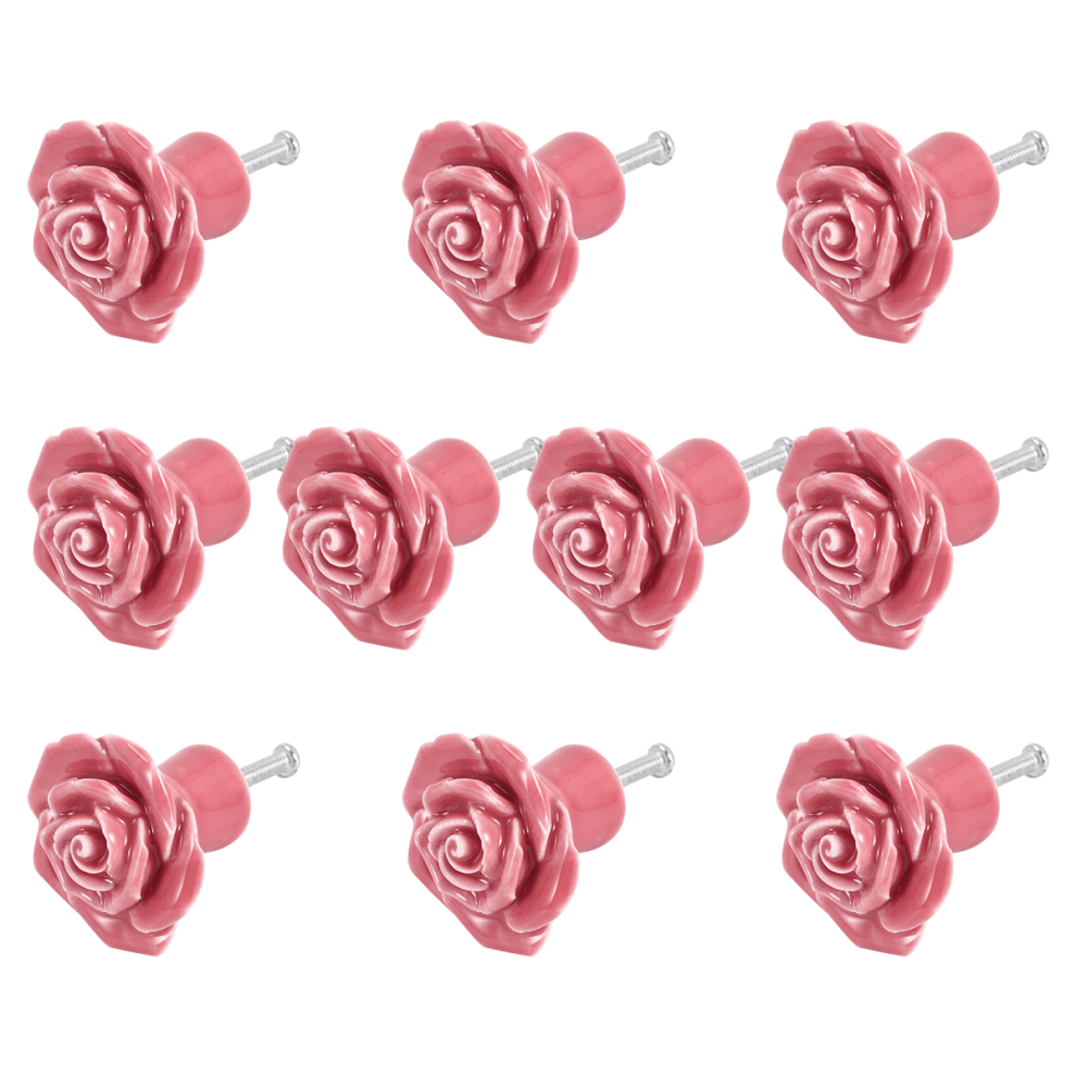 Ceramic Rose Door Knobs Pink 10 Pack