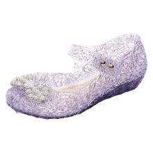 Girls Sandals Closed Toe Non- Soft Sole Glitter Bowknot Hook And Loop Princess Jelly Shoes Girl Comfort Vacation Sandal,Purple,6-7 Years