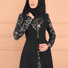 Nyári ruha Női ruha Kaftan arab Jilbab Abaya csipkevarrásos maxi ruha fekete
