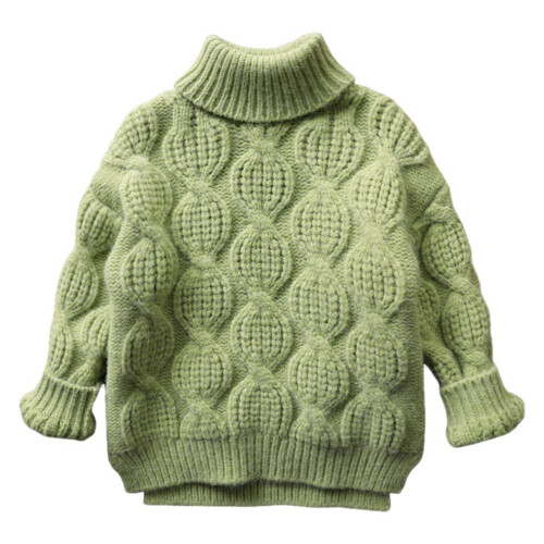 Kids' Solid Color Sweater for Fall Winter, Green, Size 2