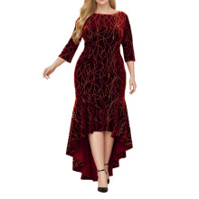 Elegantes rotes Samt-Maxikleid für Damen, Herbst/Winter