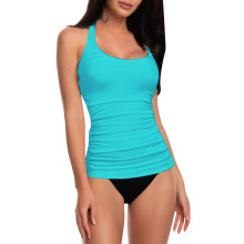 Dame tankini-topp med rund hals og trykk, push-up