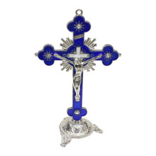 Crucifix and Stand Figurine Jesus On Cross Statue for Chapel Ornament Blue