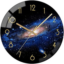 12" Black Silent Wall Clock with Night Sky Pattern, Arabic Numerals, Battery Operated – Compatible with Kitchen, Living Room, Dining Room & Bedroom