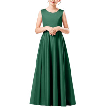 Rochie lungă cu guler rotund, fără mâneci, pentru fete, culoare solidă, pentru petrecere, spectacole, fuste (verde armată, 8-9 ani)
