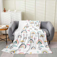 Couverture polaire arc-en-ciel 101 x 127 cm, motif nuage kawaii, pour enfants, ciel peint à la main, jaune et bleu doux, décoration pour le salon