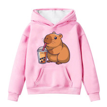 Kapuzenpullover mit Capybara-Print für Kleinkinder, lockere Passform mit Taschen, passend zur Kinder-Freizeitkleidung – C-Pink, Größe 8-9T