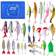 Calendrier de l'Avent de pêche pour adultes et adolescents – 24 jours de leurres (leurres de surface, cuillères, vairons, poppers, crankbaits,