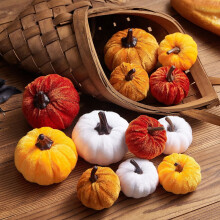 Décoration de 12 citrouilles artificielles en velours pour l'automne et Thanksgiving