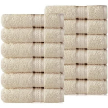 Lot de 12 lingettes ultra douces, 30 x 30 cm, couleur ivoire, 57 g chacune, 100 % coton ringspun pur, bordure luxueuse en rayonne, lavables en machine