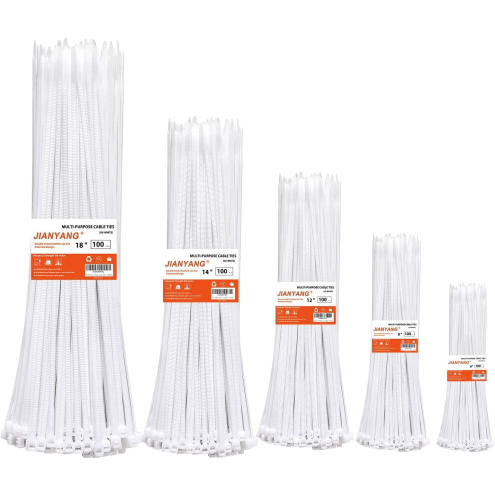 Assorted Zip Ties 500-Pack: 6Â18", Double-Sided Toothed, 120 Lbs, Heavy-Duty Nylon, Self-Locking, Indoor/Outdoor Use 9329345015168