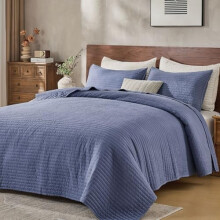 Ensemble de literie Queen avec taies d'oreiller, couette légère douce et délavée style vintage, rayures en microfibre brossée, denim vintage,