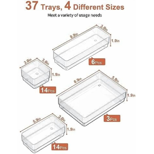 Set di organizer per cassetti trasparenti – 13 pezzi, impilabili e