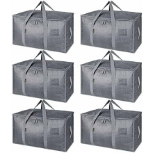 6er-Pack extragroße Umzugstaschen mit verstärkten Griffen, robuste Aufbewahrungstaschen für Kleidung und Umzugsmaterialien (Wintergrau, 6er-Pack)