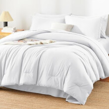Komplet pościeli King Size 7-częściowy w kolorze białym – lekki, całoroczny komplet w torbie z kołdrą, prześcieradłami, poszewkami na