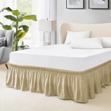 Jupe de lit Queen, élastique, retombée de 45,7 cm (18 po), qualité hôtelière, compatible avec les lits ajustables (beige)
