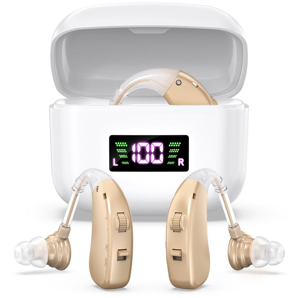 Beige Rechargeable Hearing Aids For Seniors With Noise Cancellation & Volume Control, Portable Bte Hearing Amplifier (Beige)