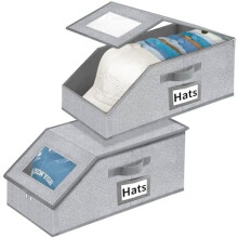 2er-Pack stapelbare Aufbewahrungsboxen für Baseballkappen mit transparentem Deckel, Klappdeckel und atmungsaktivem Material (Grau)
