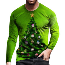 Christmas Sweater for Men Christmas Round Neck Printed Long Sleeve Blouse Tops,Green