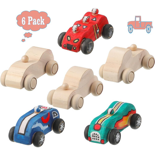 MAINYU6-Pc Ξύλινα παιχνίδια αυτοκινήτου DIY για παιδιά - Συμβατά με χειροτεχνίες για το