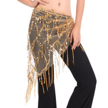 Ceinture de danse orientale pour femme, chaîne de taille colorée, pompons, foulard de hanche en résille, jupe triangle