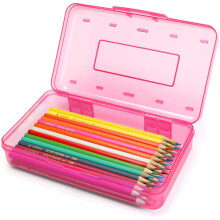 1 Pack Clear Plastic Pencil Box, Large Capacity, Snap-Tight Lid, Stackable, Pink – Compatible with School & Office Supplies