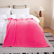 Felroze fleece plaid 60"x80", superzachte pluche microvezel flanel met strepen, lichtgewicht knusse deken voor bank, fauteuil of bed – geschikt