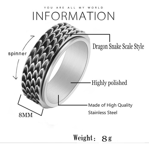 Dragon Scale Angstring til Mænd i Rustfrit Stål Spinner 1