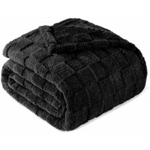 Flanell-Fleecedecke in King-Size, superweich und warm, leichte Decke mit Karomuster für alle Jahreszeiten, 229 x 264 cm, Schwarz