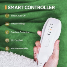 Heated Blanket 50"x60", 5 Heat Settings, 3H Auto Shut-Off, ETL/FCC Certified, Machine Washable (Green)