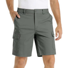 Calções cargo masculinos com vários bolsos, cintura elástica, fecho de botão e zíper, estilo casual esportivo, comprimento até o joelho,