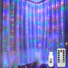 300 LED 9,8 x 9,8 stôp viacfarebné trblietavé závesové svetlo, USB konektor, 8 režimov + diaľkové ovládanie – kompatibilné so spálňou,