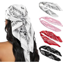 Conjunto de 4 lenços de cabeça femininos de 35 polegadas em cetim semelhante à seda, lenços de pescoço, bandanas quadradas para cabelo e para