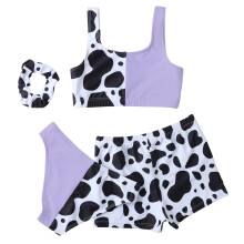 Éadaí Snámha Trá Bikini4PC le Prionta Bó agus Prionta Gan Smál do Pháistí agus Cailíní Óga do 10-12 Bliana d'Aois