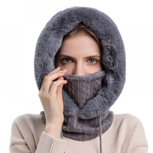 Damen-Fleecemütze, einteilig, lässig, mit Schal, Maske und Kordelzug, warm, Wintermütze mit Kapuze, Balaclava-Pullover für Outdoor-Aktivitäten,