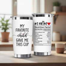 Funny Mom Gift Mug – "My Favorite Child Gave Me This Cup" – 20oz Stainless Steel White Tumbler, Compatible with Starbucks