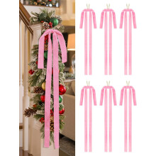 Conjunto de 6 Laços de Veludo Pré-Atados para Guirlanda de Natal, com Arame, Cor Vermelha, para Decoração de Árvore de Natal, Porta de Casa e