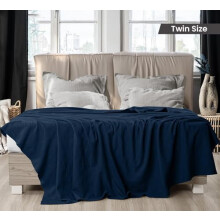 Navy 100% Cotton Blanket [Twin Size - 90x72 Inch] 350GSM Lightweight, Soft and Breathable Thermal Blanket for All Seasons