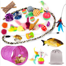 28-teiliges Katzenspielzeug-Set: Tunnel, Katzenminze-Fisch, Federangel, Plüschmäuse, Bälle & Glöckchen für Wohnungskatzen & Kätzchen