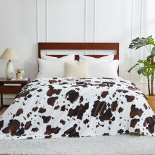 Cow Print Throw Blanket for Bed - Fuzzy Thick Soft Warm Fleece Blankets for Couch & Bed, for Women Men Girls Kids, Dark Brown Twin Size 60"*80"