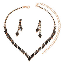 Conjunto de colar e brincos femininos com decote em V, strass e franjas de cobre – Ajustável, Preto, Ideal para Noivas, Casamentos, Formaturas e