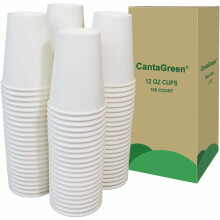 Paquete de 150 vasos de papel resistentes de 355 ml (12 oz), color blanco, desechables, para bebidas frías y calientes.