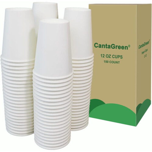150Count12OZ βαρέως τύπου χάρτινα ποτήρια καφέ, λευκό ποτήρι μιας χρήσης για ζεστό και