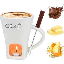 Ceramic Chocolate Hot Pot Cup Set – Portable Fondue Cup for Candle Heating, with Fork, White (Compatible with Candle Heating)